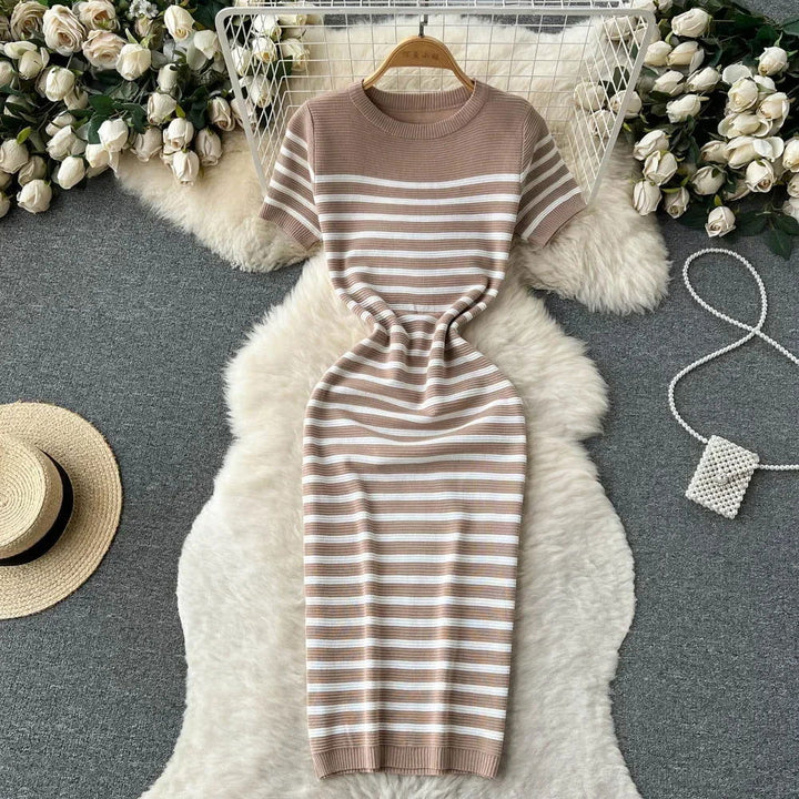 Adeline | Stylish Striped Knit Beach Dress - Lizabella Fashion -  -  - Adeline | Stylish Striped Knit Beach Dress - Lizabella Fashion - #tag1# - #tag2#
