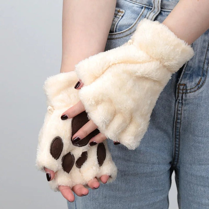 Adorabili guanti di peluche a forma di zampa di gatto da donna: morbidi, comodi e soffici guanti senza dita 1