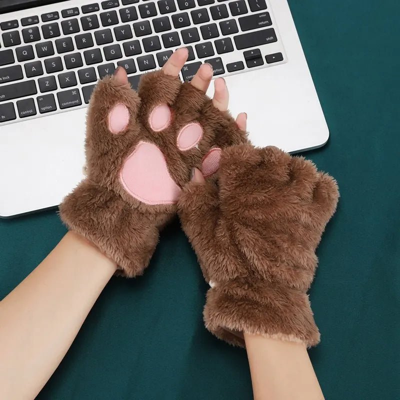 Adorabili guanti di peluche a forma di zampa di gatto da donna: morbidi, comodi e soffici guanti senza dita 4