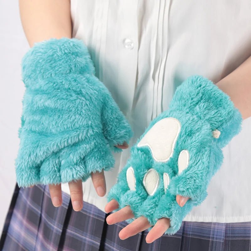 Adorabili guanti di peluche a forma di zampa di gatto da donna: morbidi, comodi e soffici guanti senza dita 5