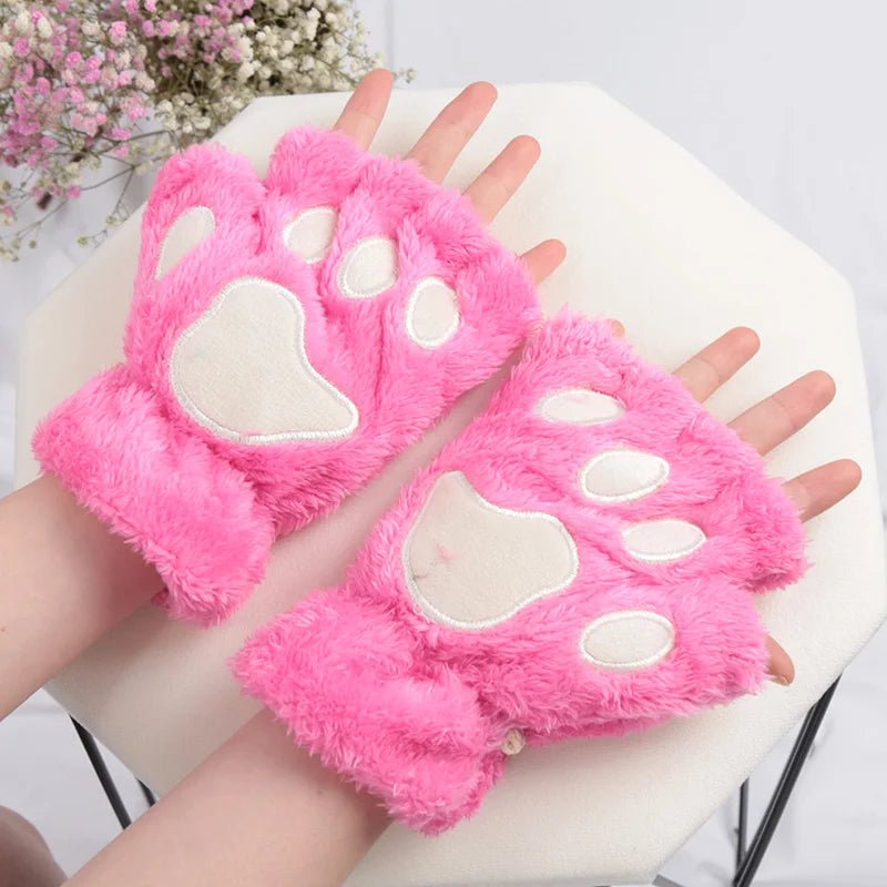 Adorabili guanti di peluche a forma di zampa di gatto da donna: morbidi, comodi e soffici guanti senza dita 7