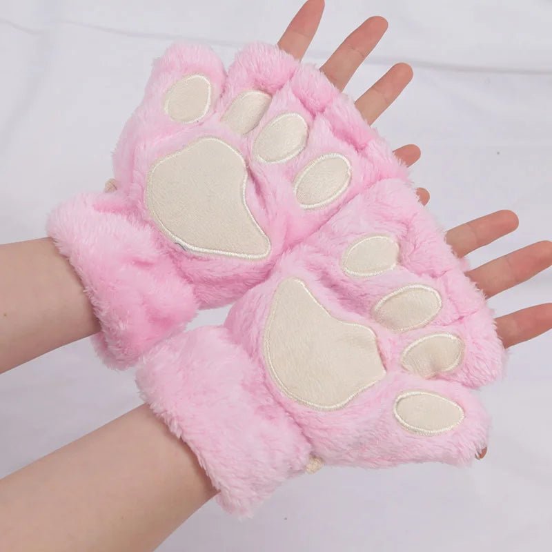Adorabili guanti di peluche a forma di zampa di gatto da donna: morbidi, comodi e soffici guanti senza dita 9