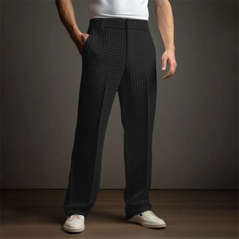 Pantaloni Uomo Business Tessuto Waffle Slim Fit - Vesarelli