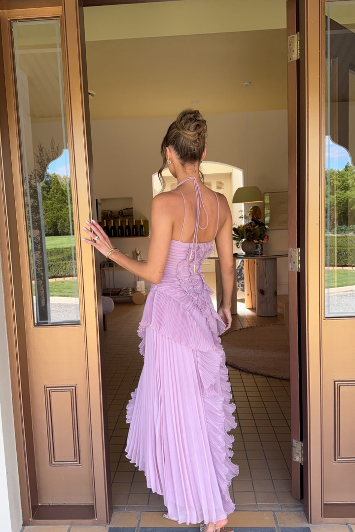 Alba | Abito Lungo Plissettato con Scollo Halter
