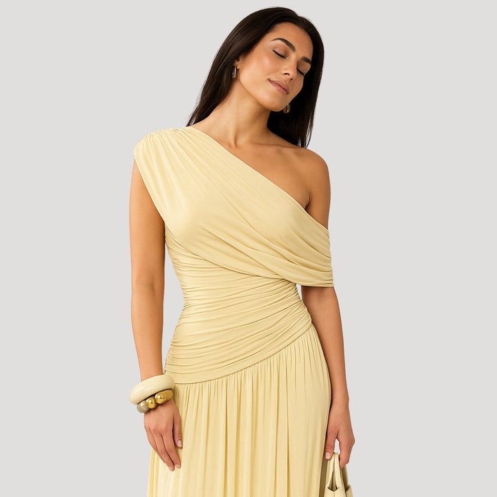 Vestito Lungo Donna Monospalla con Volant - Vesarelli