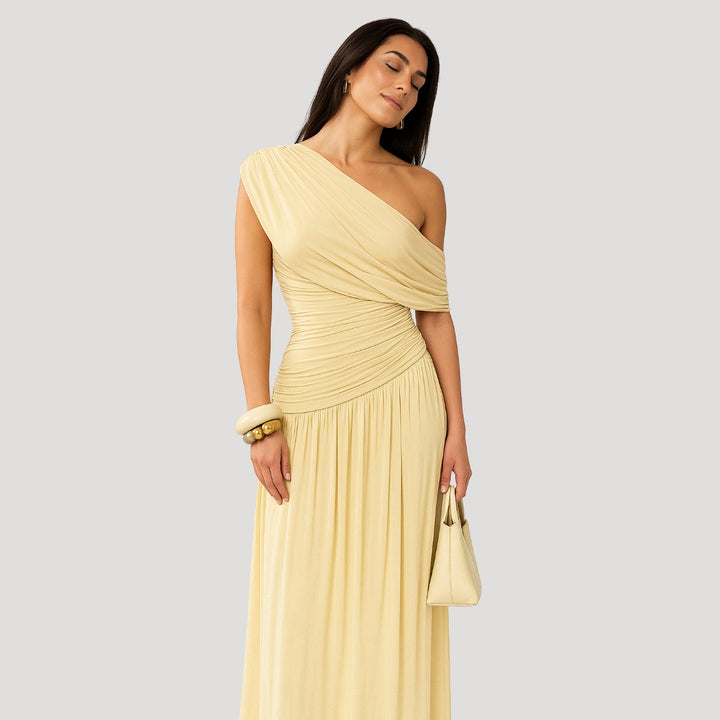 Alina | Donna Abito Lungo Monospalla con Volant