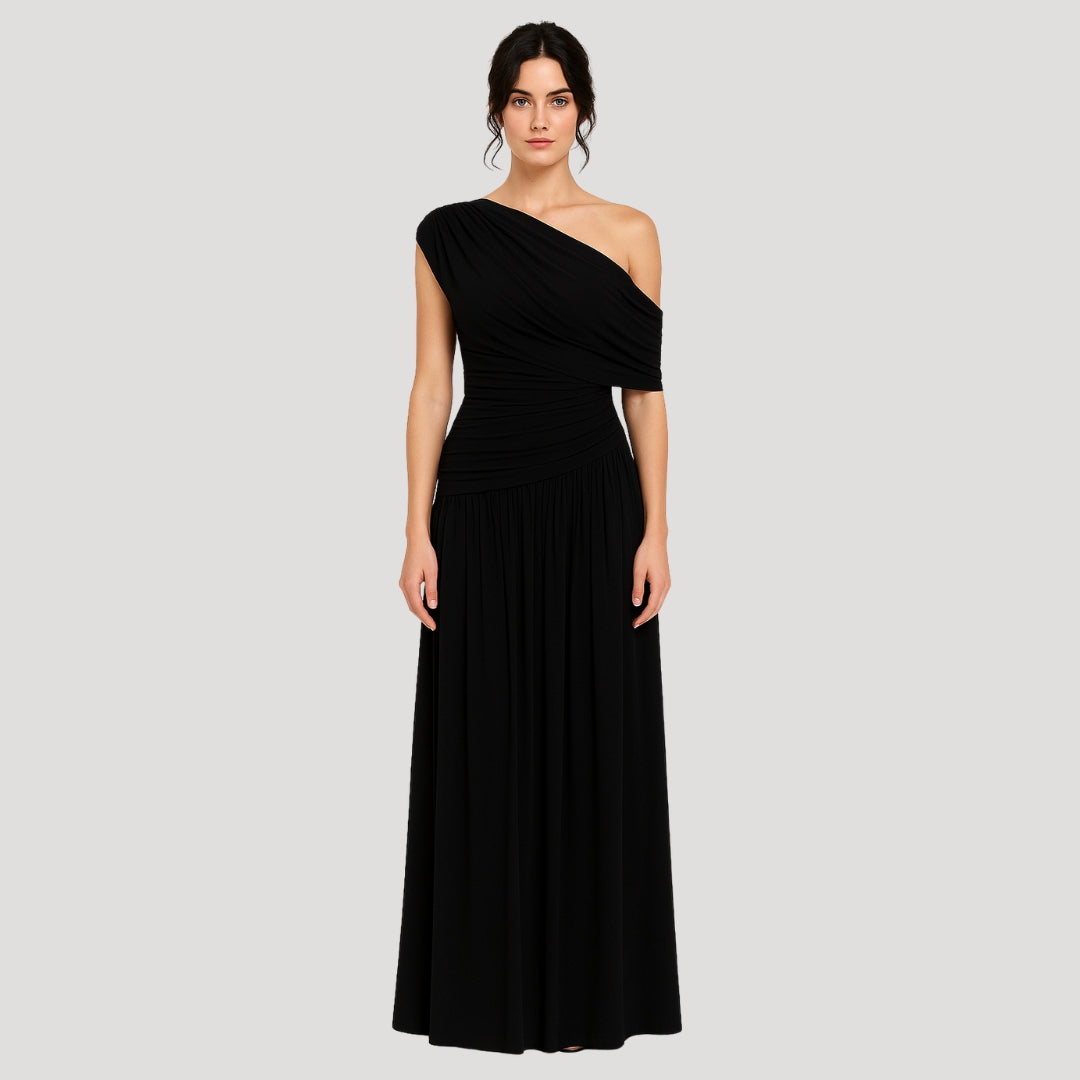 Alina | Donna Abito Lungo Monospalla con Volant