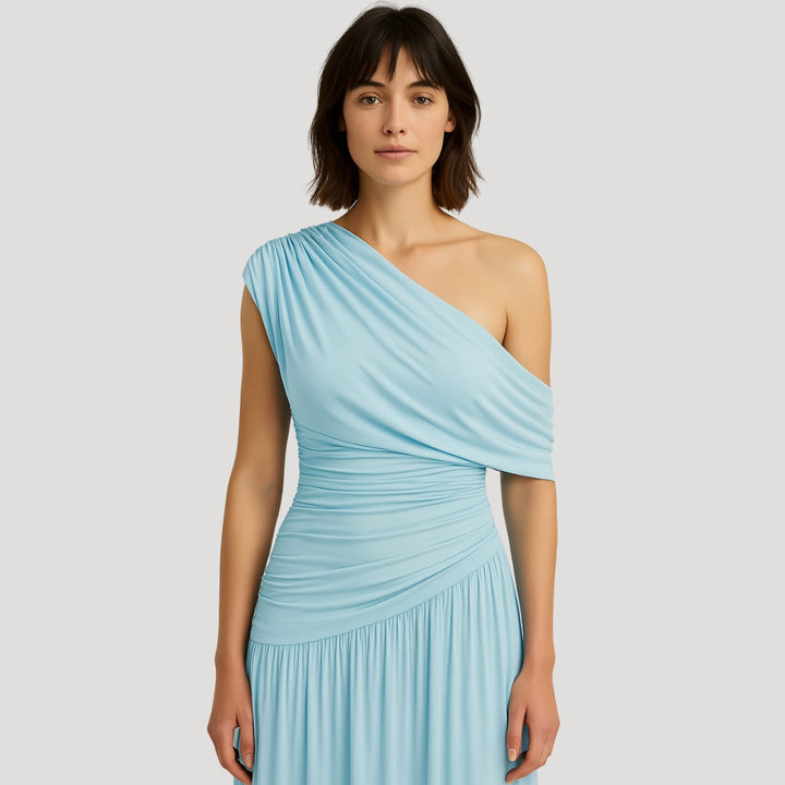 Alina | Donna Abito Lungo Monospalla con Volant