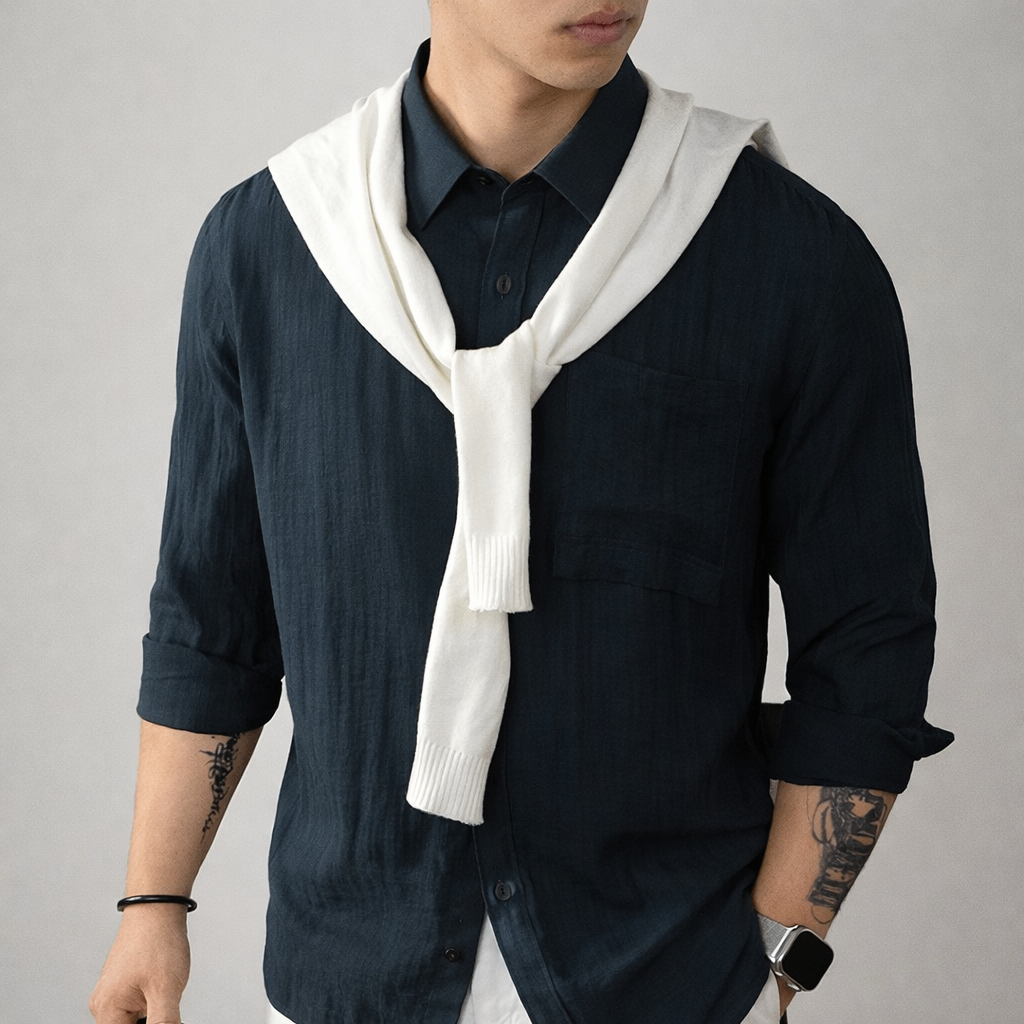 Allegra | Elegante Camicia di Lino Uomo con Tasca e Maniche Lunghe 7
