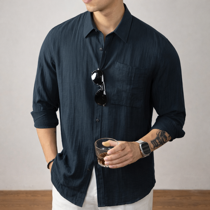 Allegra | Elegante Camicia di Lino Uomo con Tasca e Maniche Lunghe 8