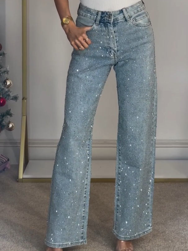 Jeans Donna Vita Alta Tessuto Glitterato Vestibilità Regular - Vesarelli