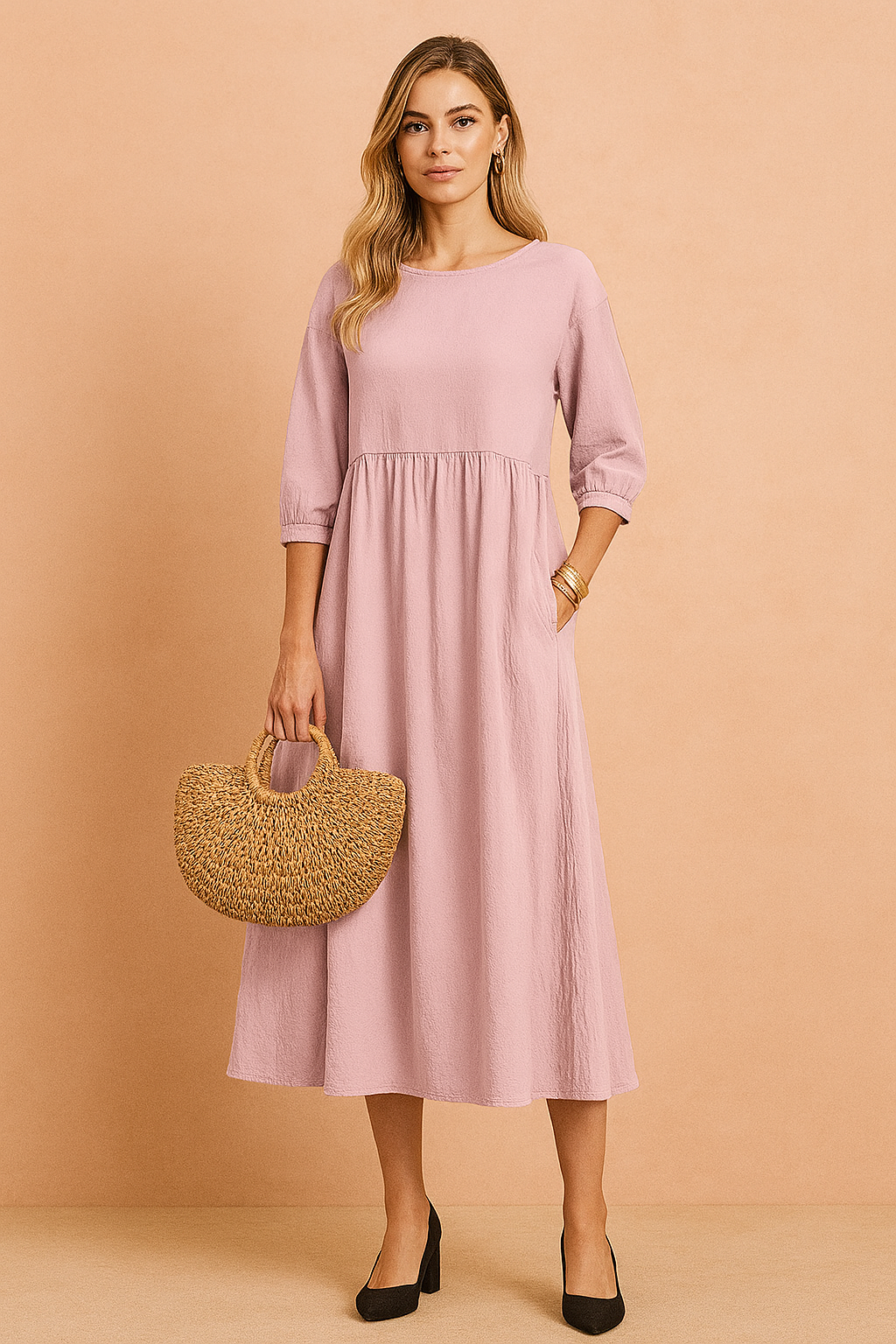 Amabel | Elegante abito midi con maniche a 3/4 2
