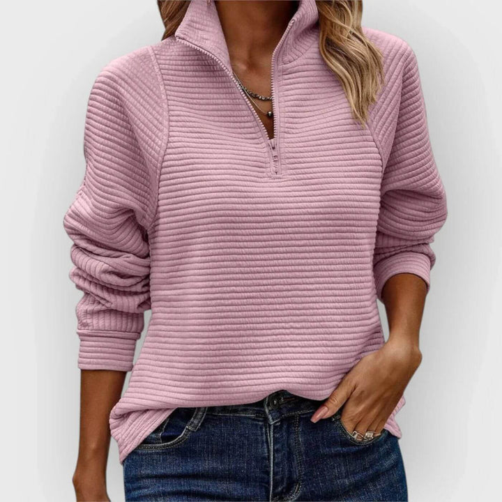 Maglione Donna a Coste Mezza Cerniera Maglia Scollo a V - Vesarelli