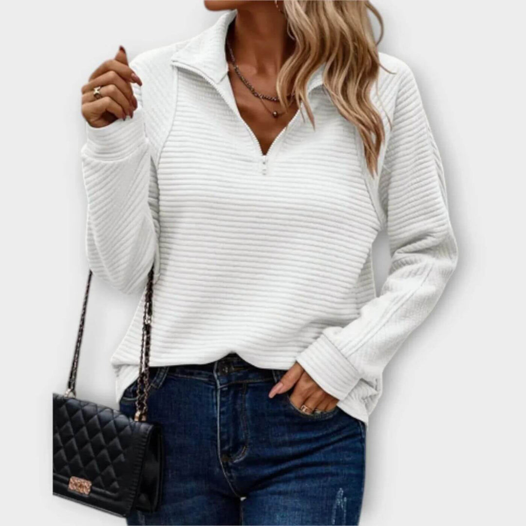 Maglione Donna a Coste Mezza Cerniera Maglia Scollo a V