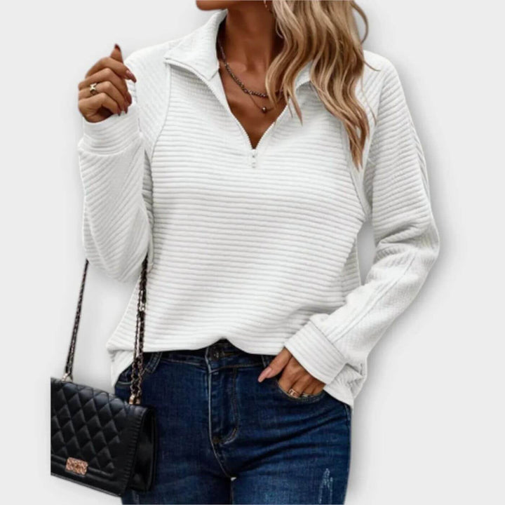 Maglione Donna a Coste Mezza Cerniera Maglia Scollo a V