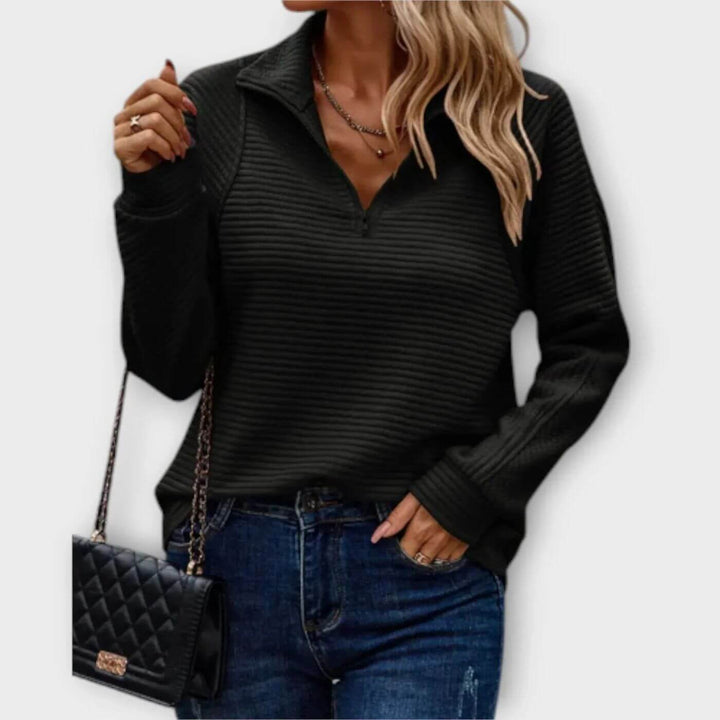 Maglione Donna a Coste Mezza Cerniera Maglia Scollo a V