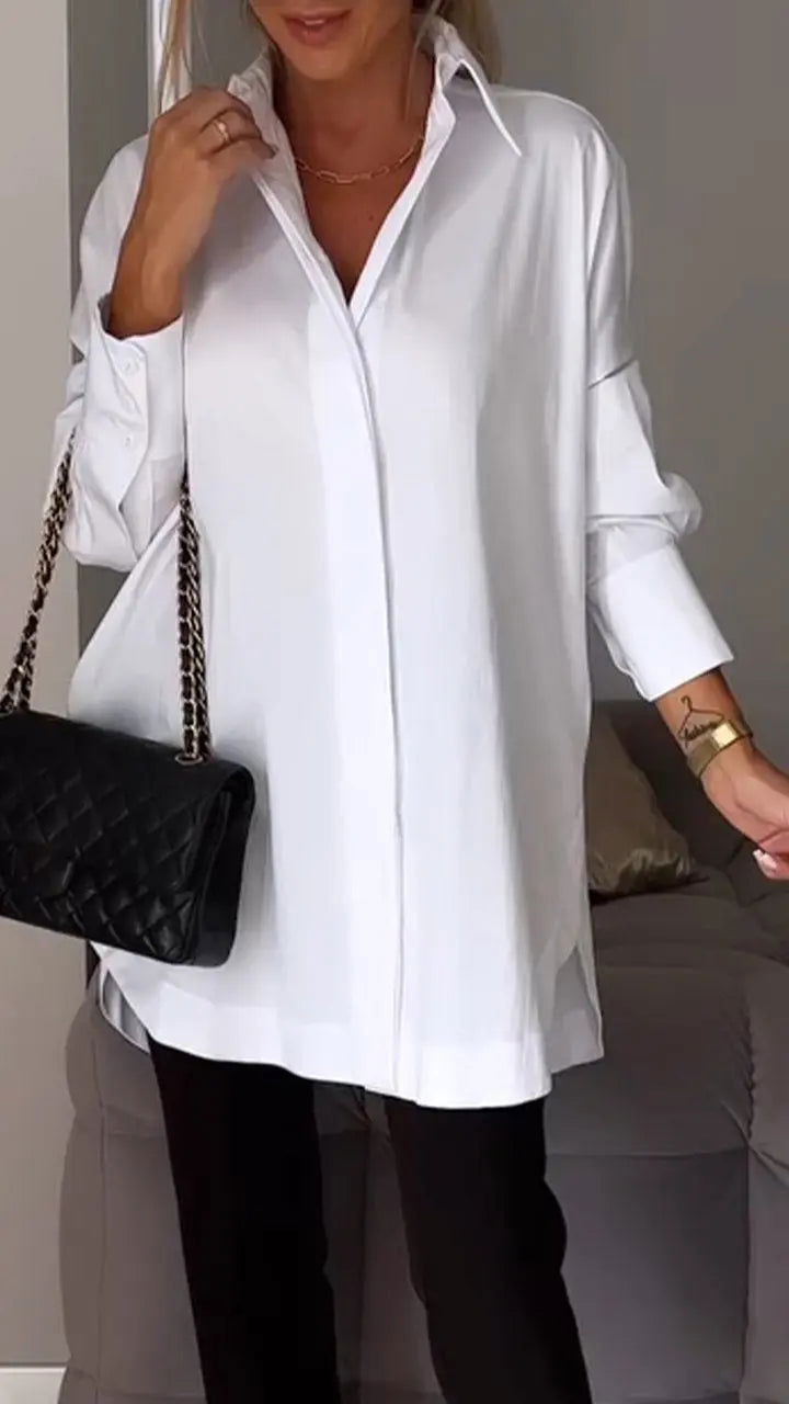 Camicia Donna Invernale Cotone Maniche Lunghe Risvolto - Vesarelli