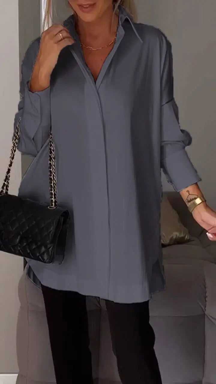 Amira | Camicia Invernale Maniche Lunghe Risvolto Grigio