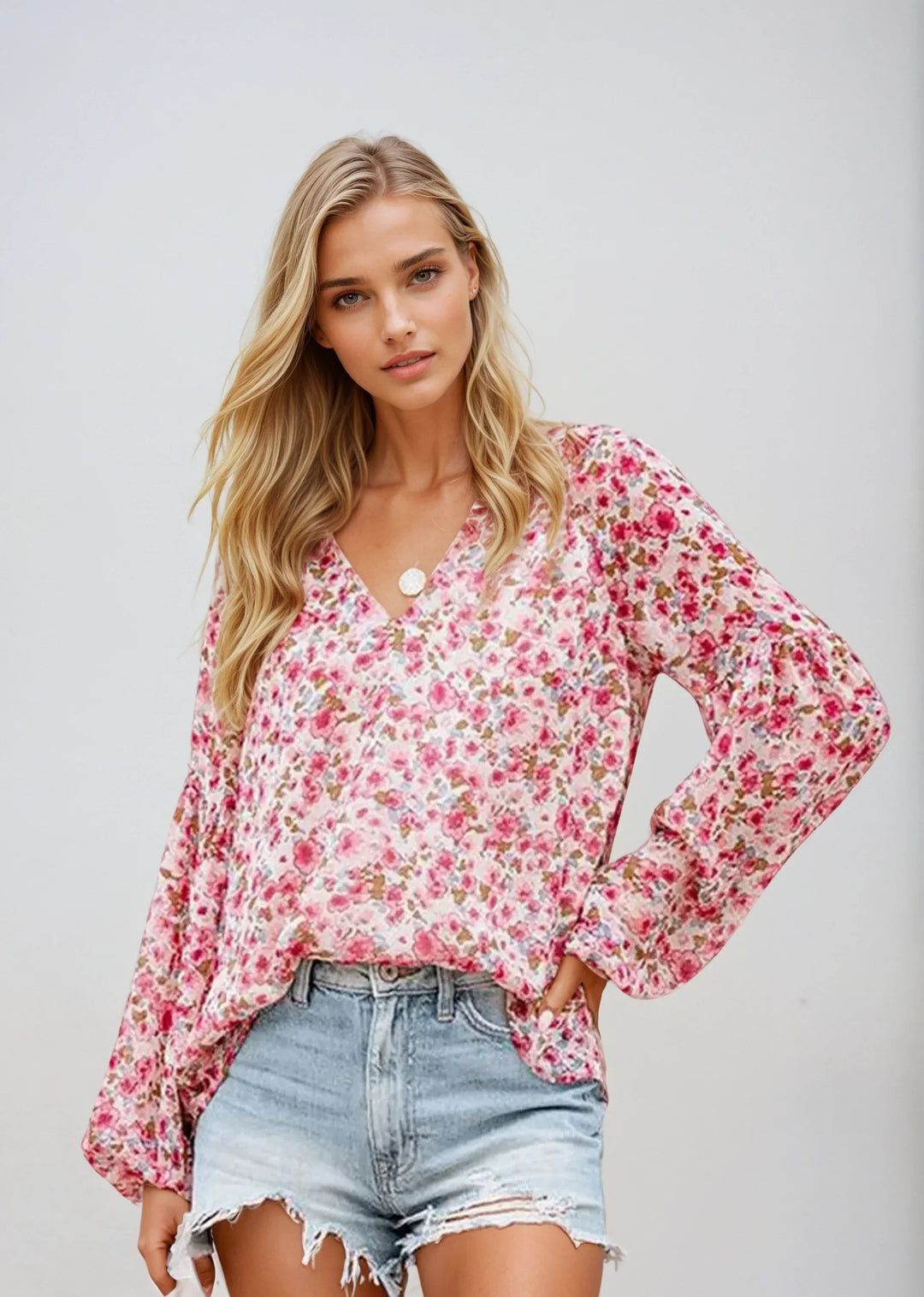 Camicetta Donna Leggera Tessuto Floreale Vestibilità Casual - Vesarelli