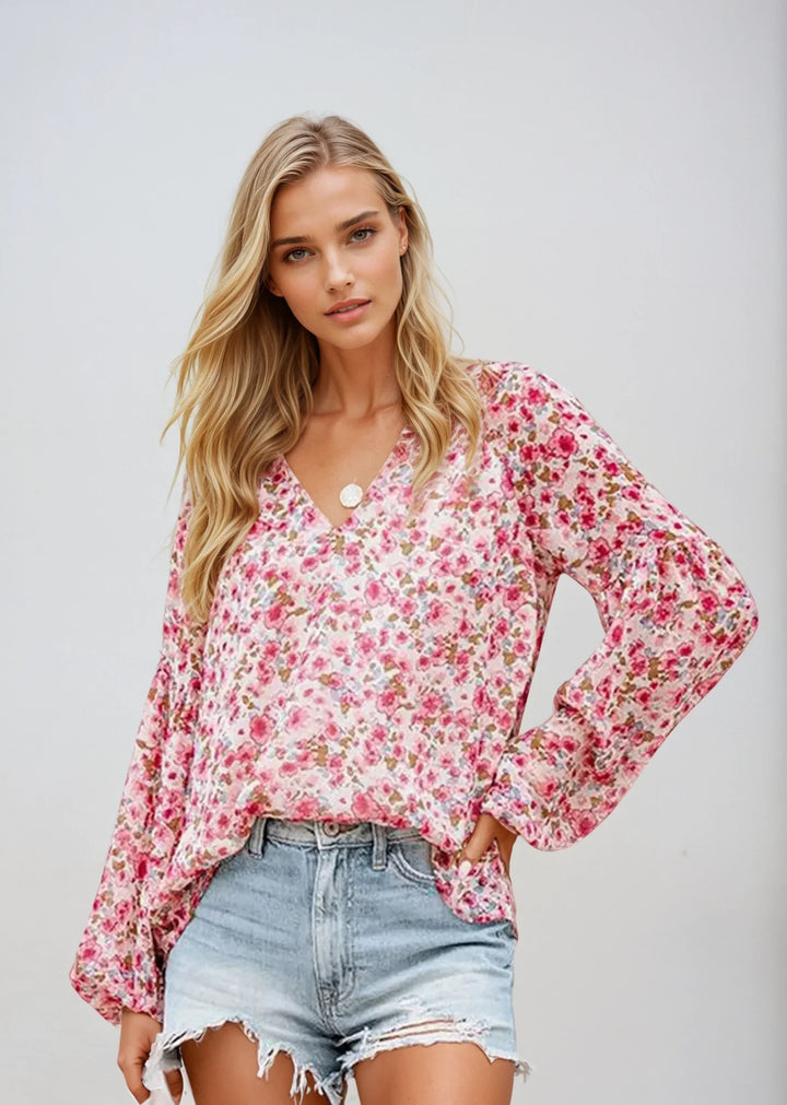 Camicetta Donna Leggera Tessuto Floreale Vestibilità Casual - Vesarelli