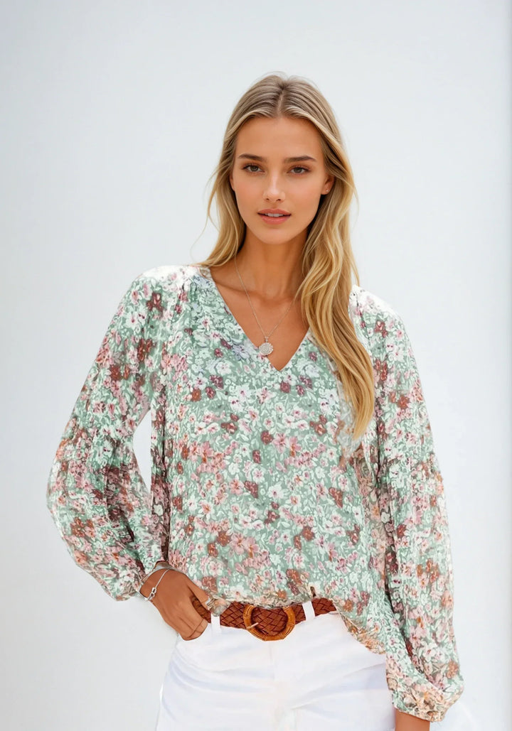 Camicetta Donna Leggera Tessuto Floreale Vestibilità Casual