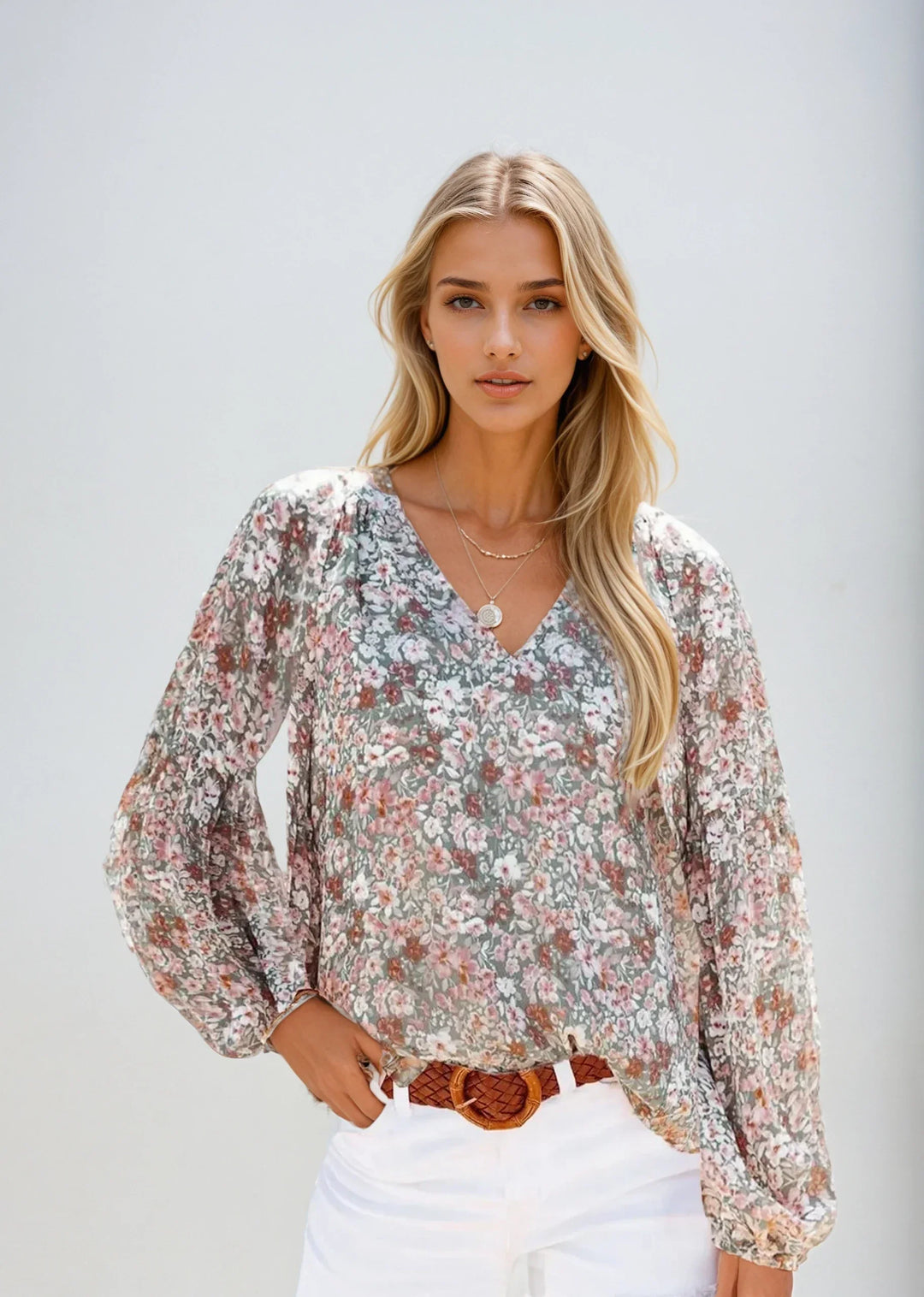 Camicetta Donna Leggera Tessuto Floreale Vestibilità Casual