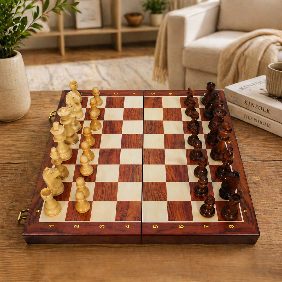 Gioco Scacchi Pieghevole Legno Scacchiera Feltro Strategico