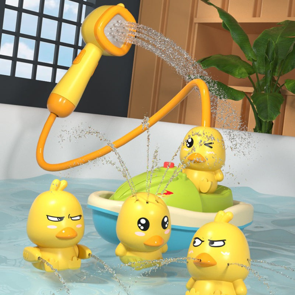AquaTots | Set di giocattoli da bagno con anatre galleggianti e delicato spruzzatore d'acqua per bambini 2