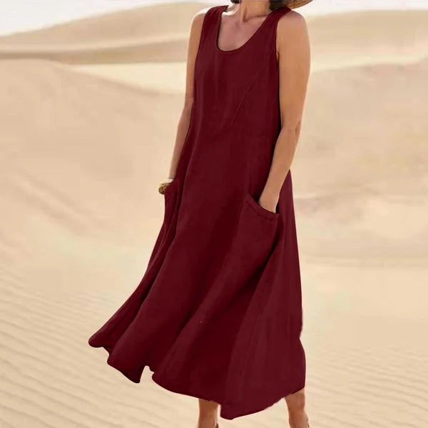 Arlina | Abito Midi Senza Maniche in Lino da Donna Rosa 13