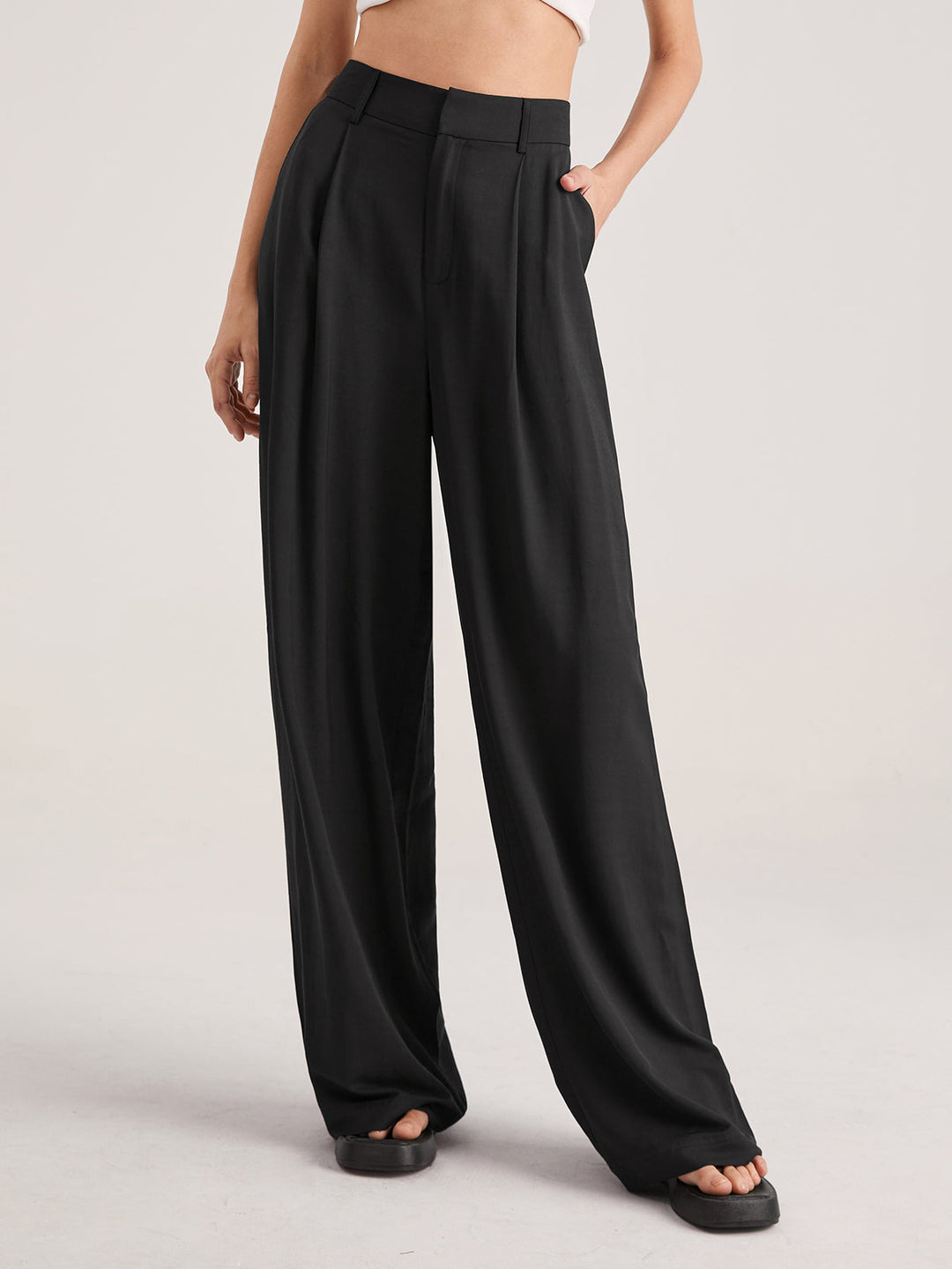Pantaloni Donna Vita Alta Tessuto Fluido Gamba Larga - Vesarelli
