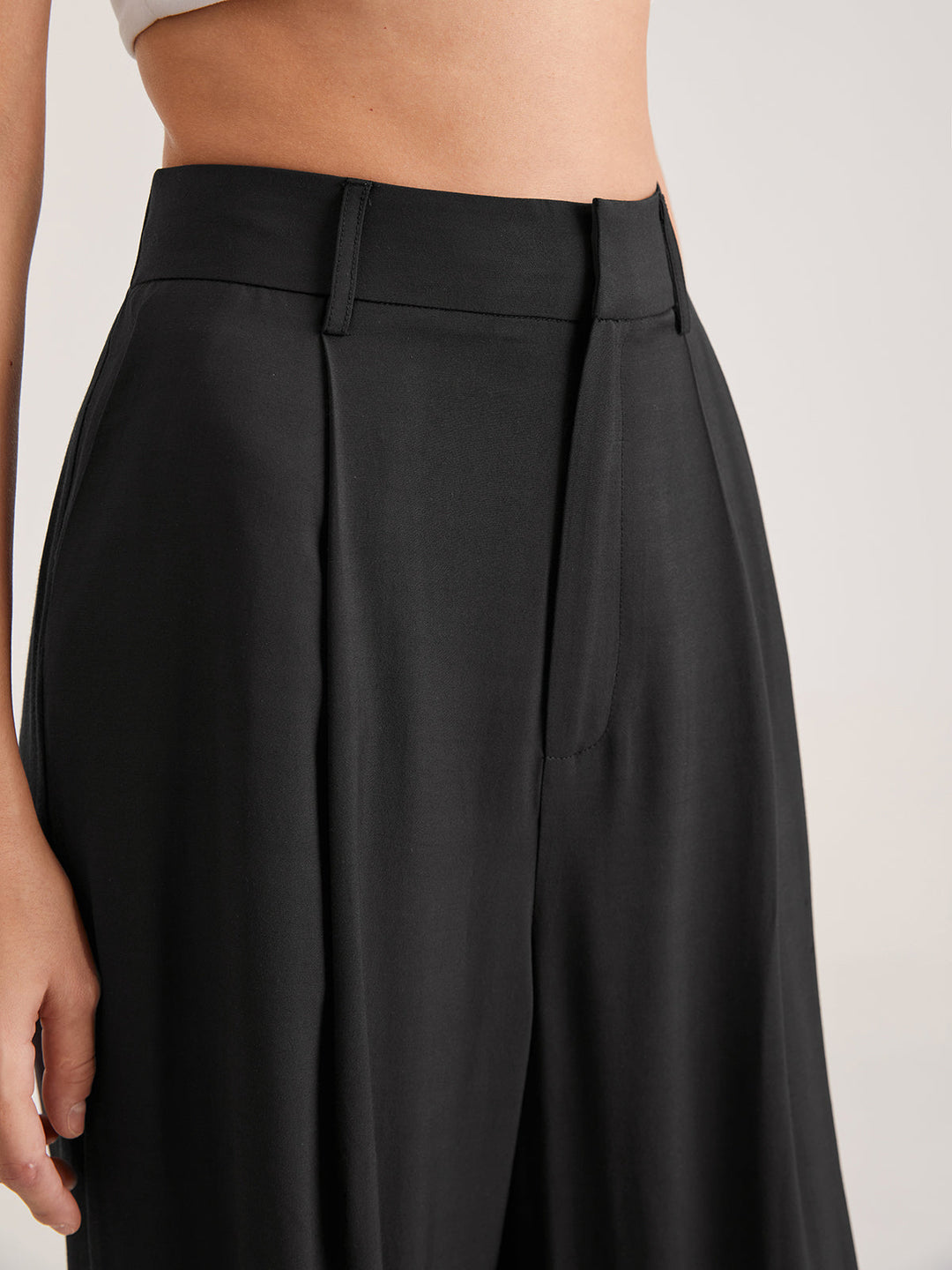 Pantaloni Donna Vita Alta Tessuto Fluido Gamba Larga