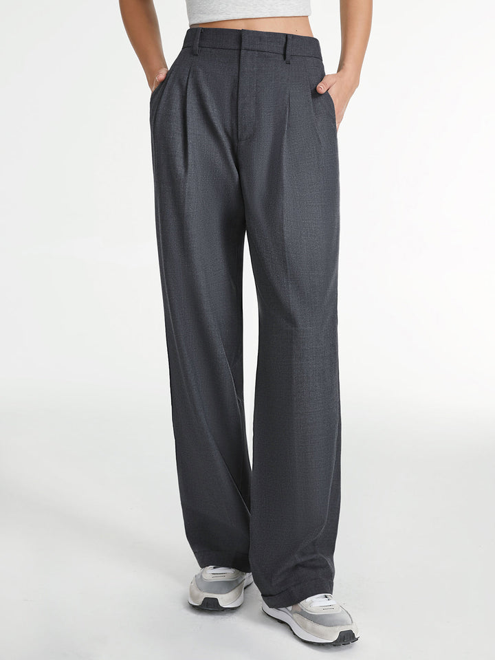 Pantaloni Donna Eleganti Tessuto Leggero Gamba Dritta