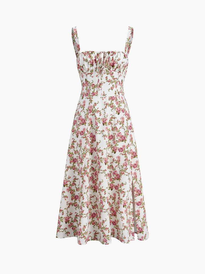 Abito Midi Donna Estivo Motivo Floreale Svasato