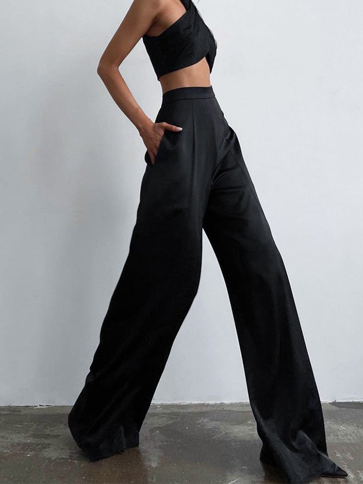 Pantaloni Palazzo Donna in Raso Vestibilità Ampia Eleganti