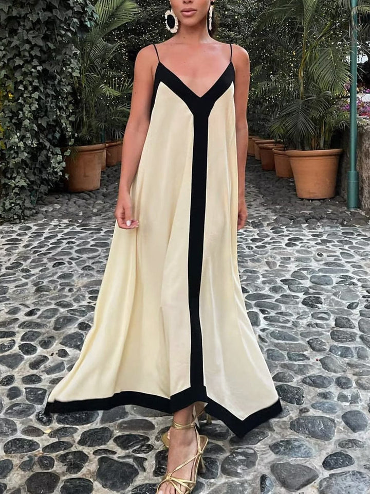Abito Lungo Donna Scollo a V Spalline Sottili Taglio Fluido - Vesarelli