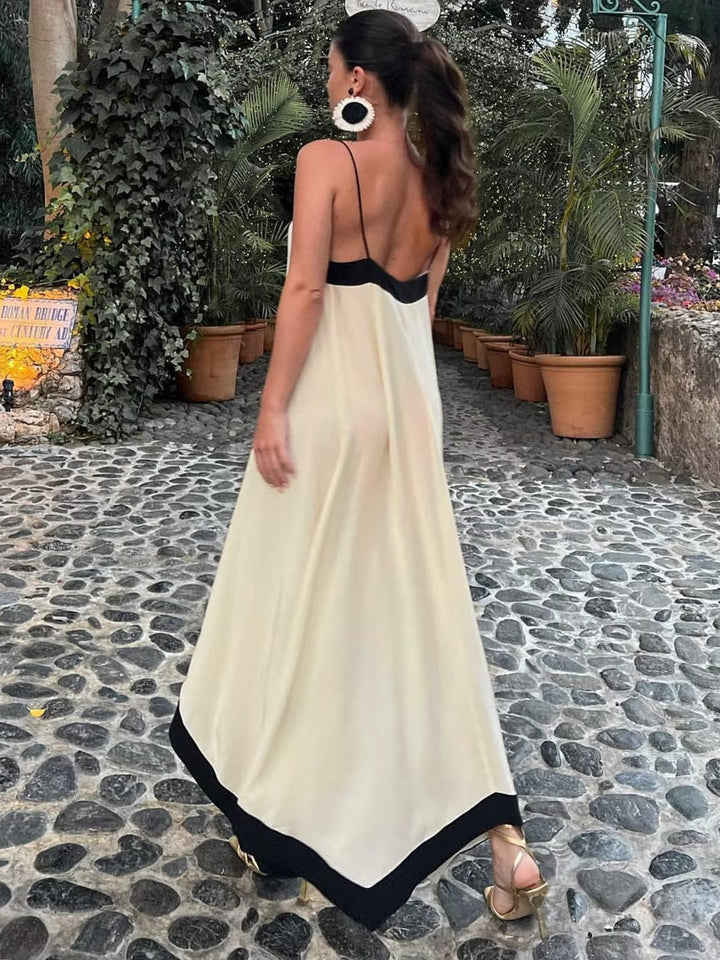 Abito Lungo Donna Scollo a V Spalline Sottili Taglio Fluido