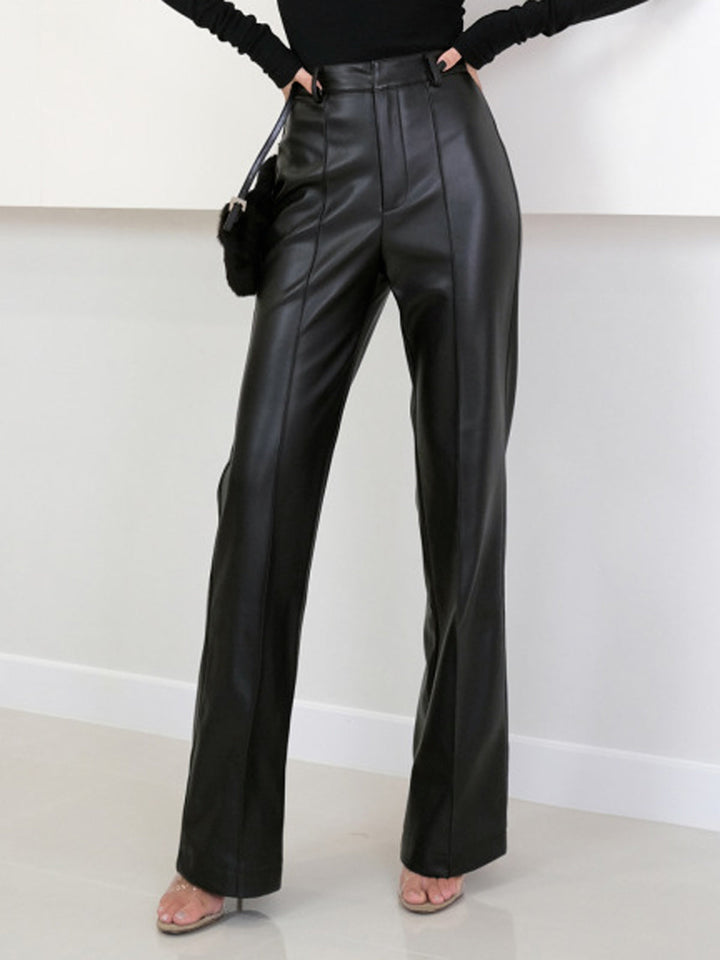 Pantaloni Donna in Pelle Sintetica Vestibilità Regular