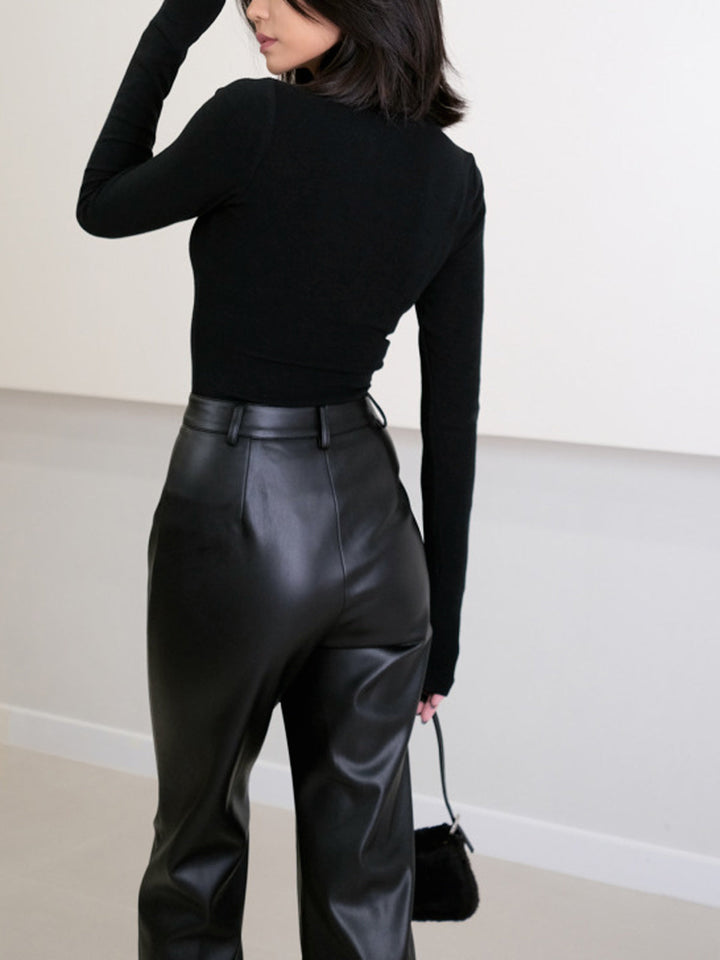 Pantaloni Donna in Pelle Sintetica Vestibilità Regular