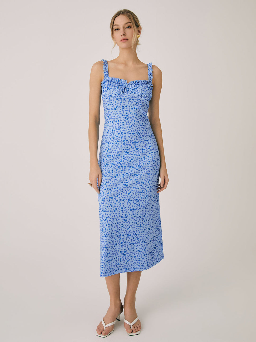 Abito Midi Donna Bohemien Spalline Stampa Floreale