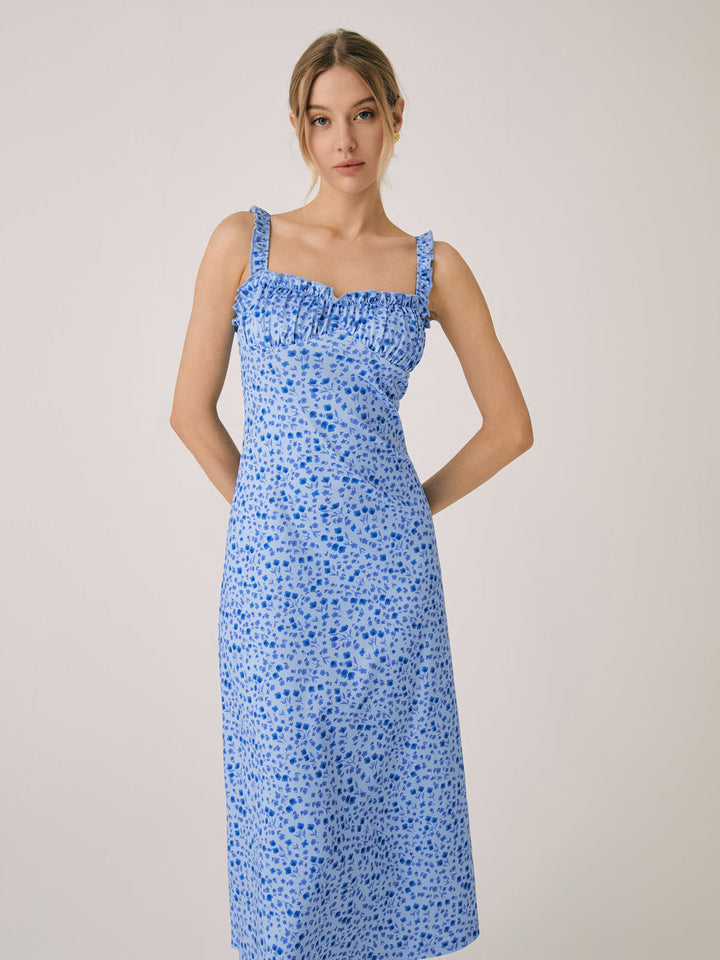 Abito Midi Donna Bohemien Spalline Stampa Floreale