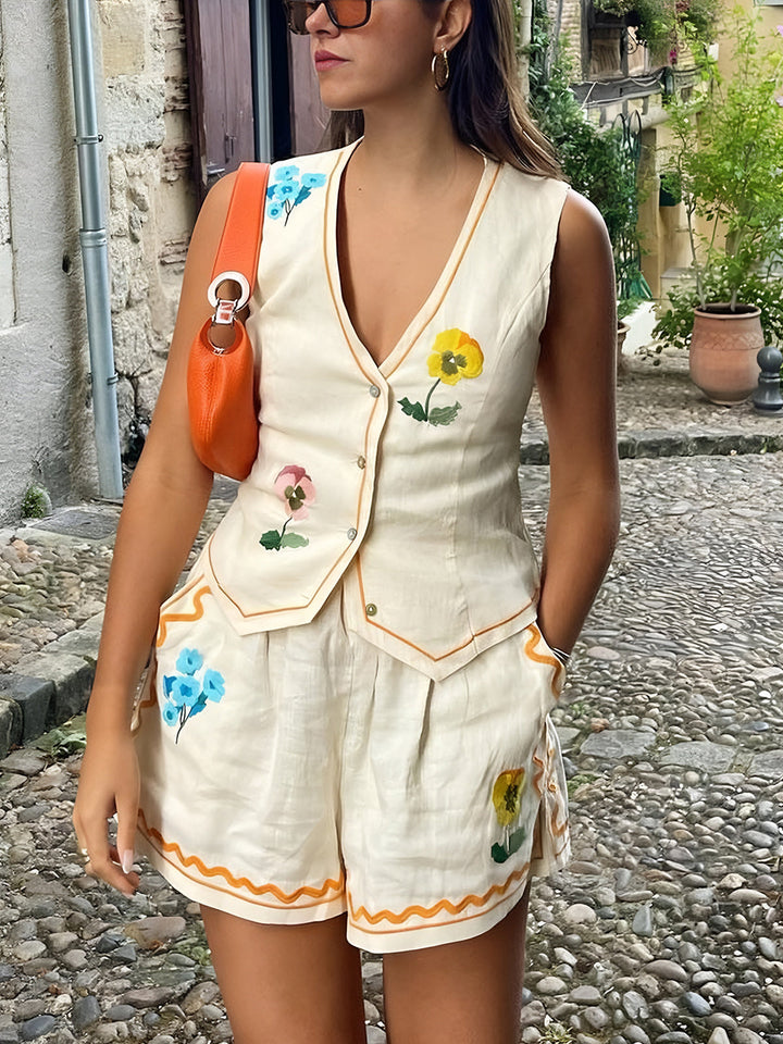 Set Donna Pantaloncini Leggeri e Gilet Sartoriale Senza Maniche