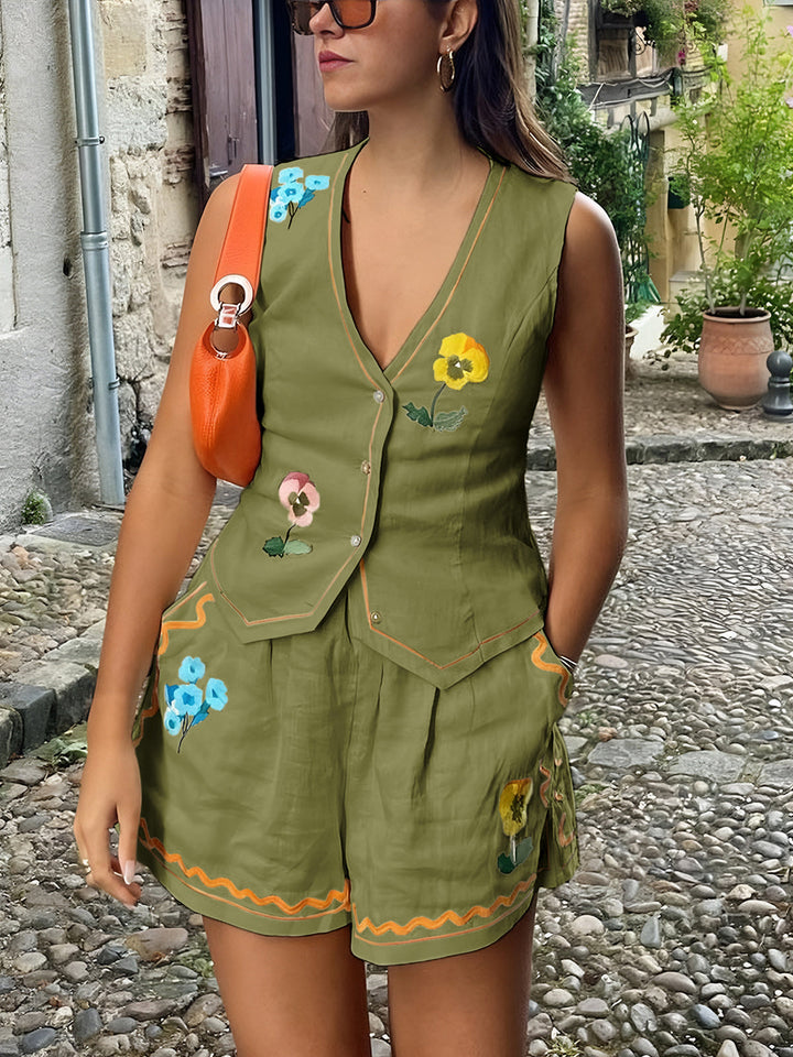 Set Donna Pantaloncini Leggeri e Gilet Sartoriale Senza Maniche - Vesarelli