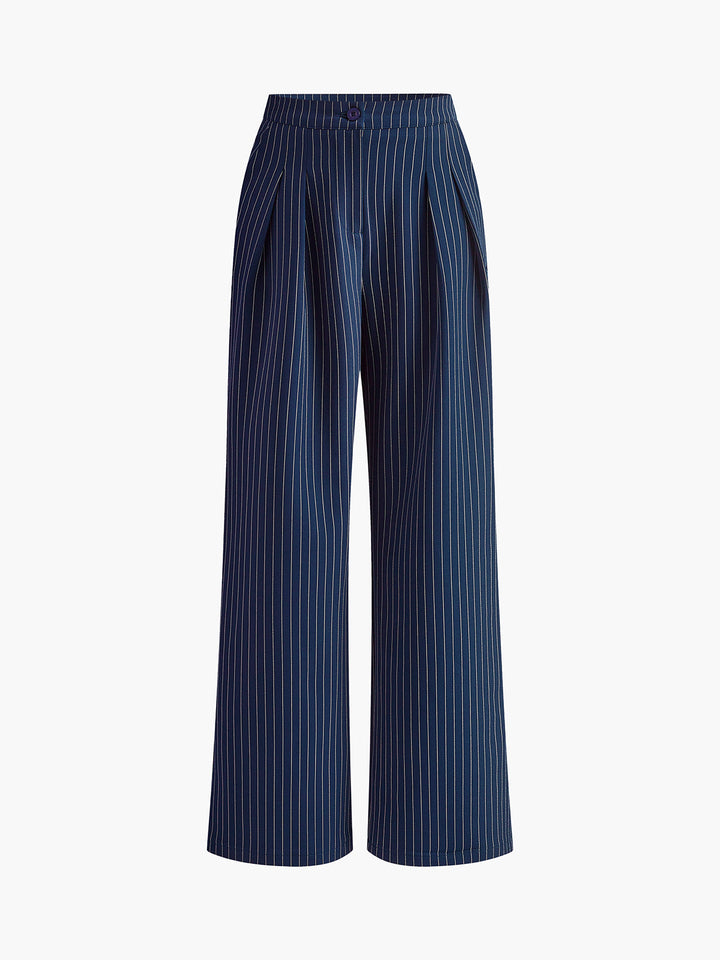 Pantaloni Donna Eleganti Tessuto Gessato Taglio Largo