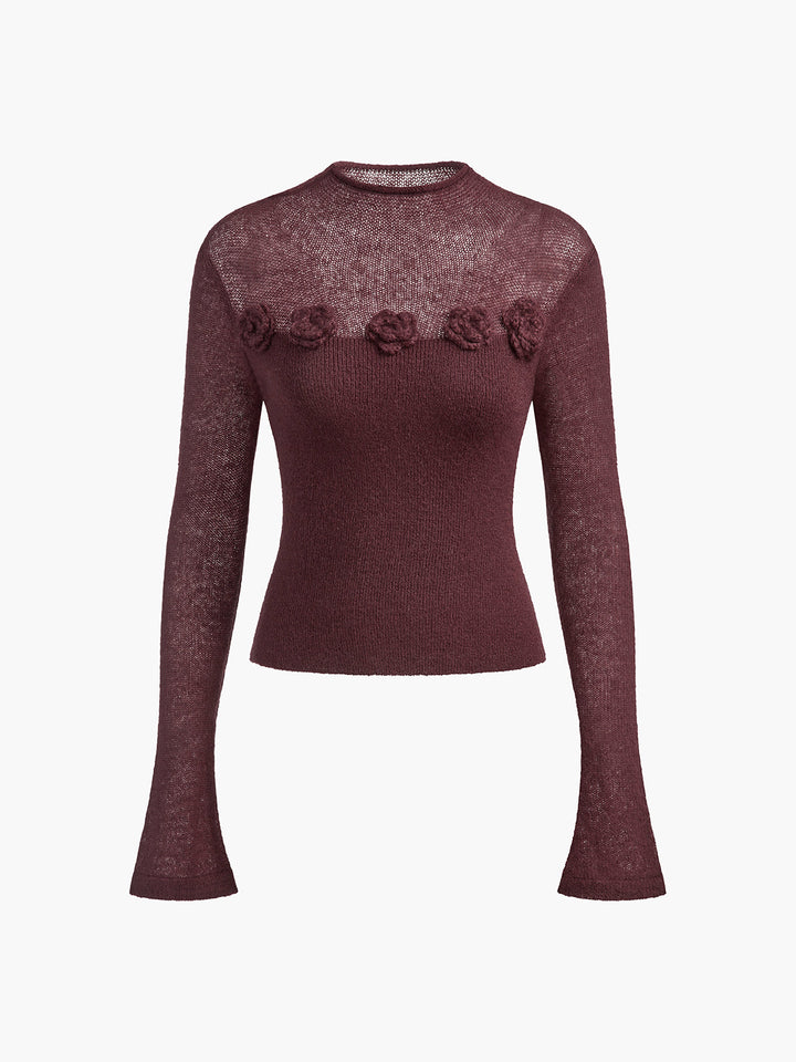 Maglia Donna Tessuto Leggero Dettagli Floreali 3D