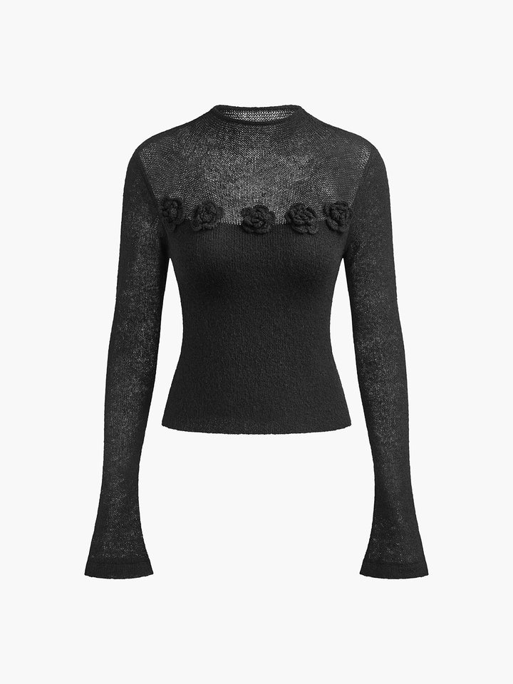 Maglia Donna Tessuto Leggero Dettagli Floreali 3D