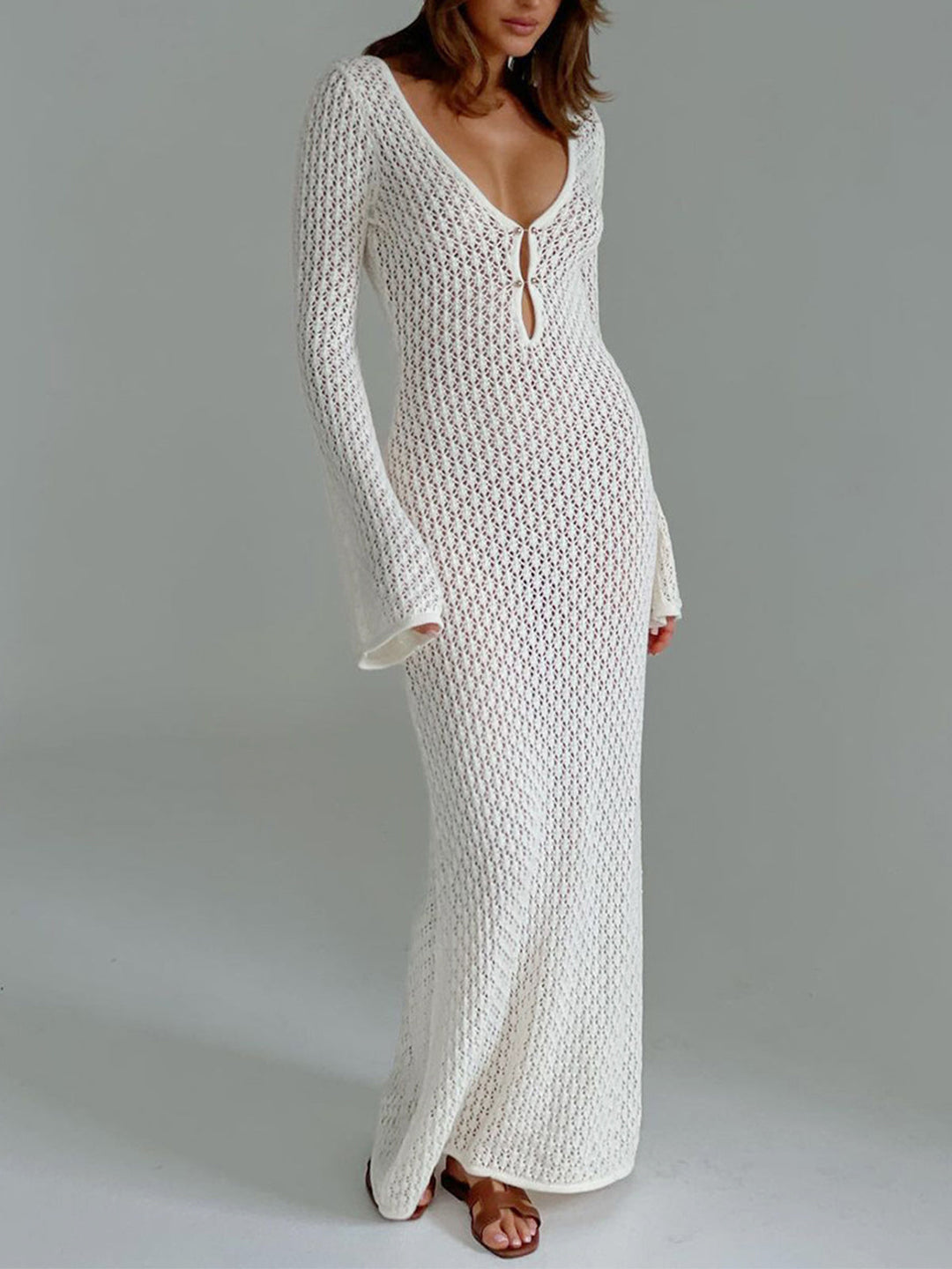 Abito lungo Donna Copricostume Elegante Scollo Classico