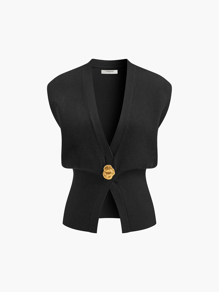 Blusa Gilet Donna Maglia Scollo a V Bottoni