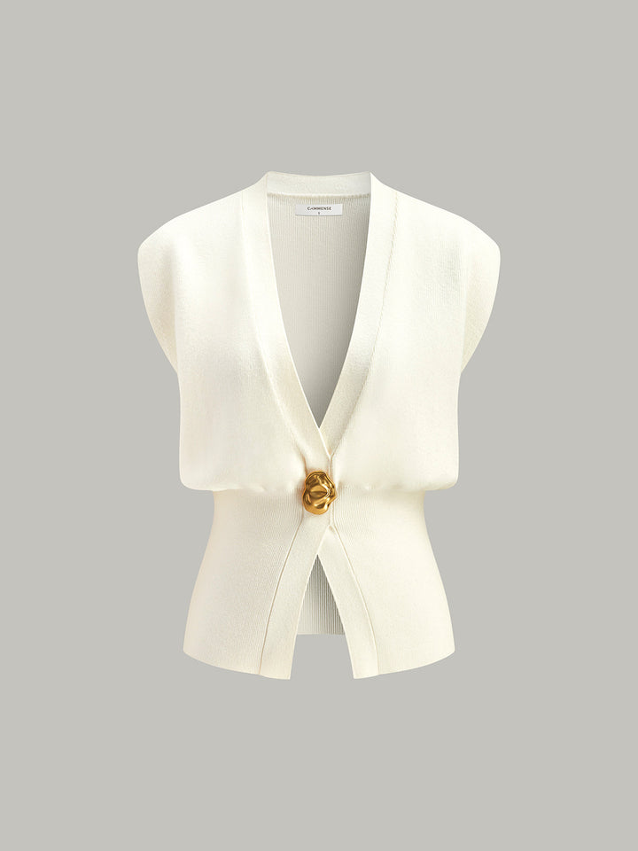 Blusa Gilet Donna Maglia Scollo a V Bottoni