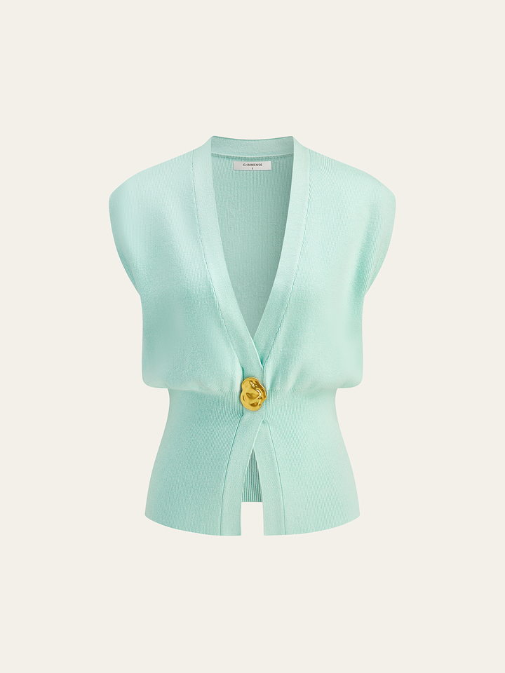 Blusa Gilet Donna Maglia Scollo a V Bottoni
