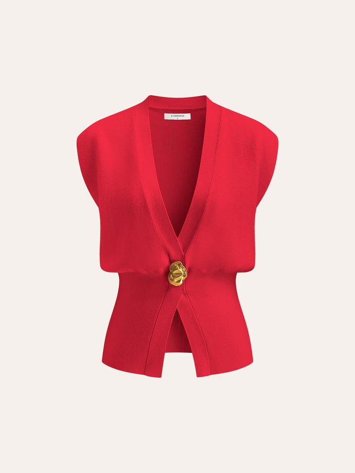 Blusa Gilet Donna Maglia Scollo a V Bottoni